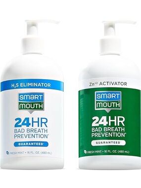 New Smart Mouth Activated Mouthwash 32 oz - Bad Breath Solution Pumps, 2 Bottles